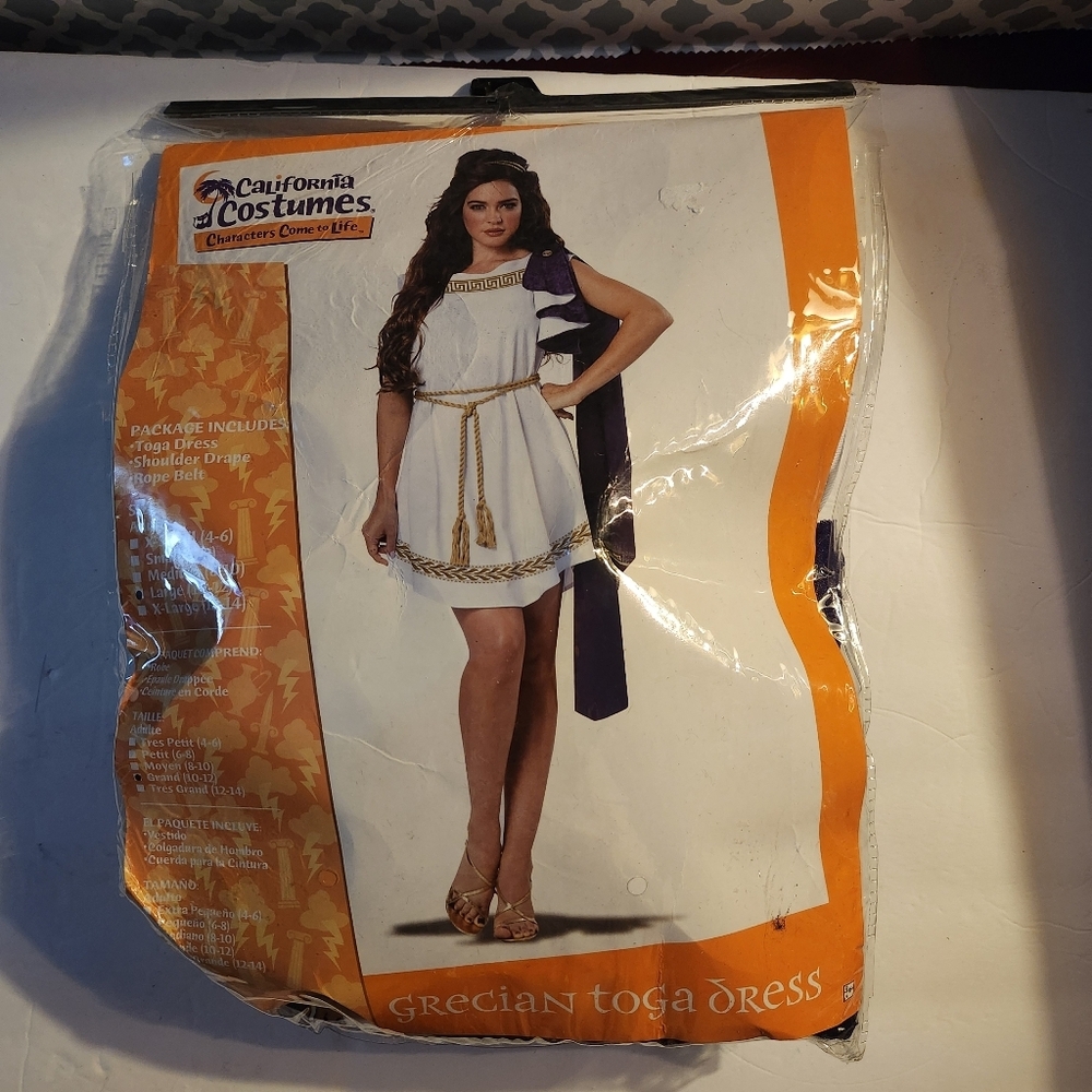 California Costunes White and Gold Grecian Toga Dress Size L